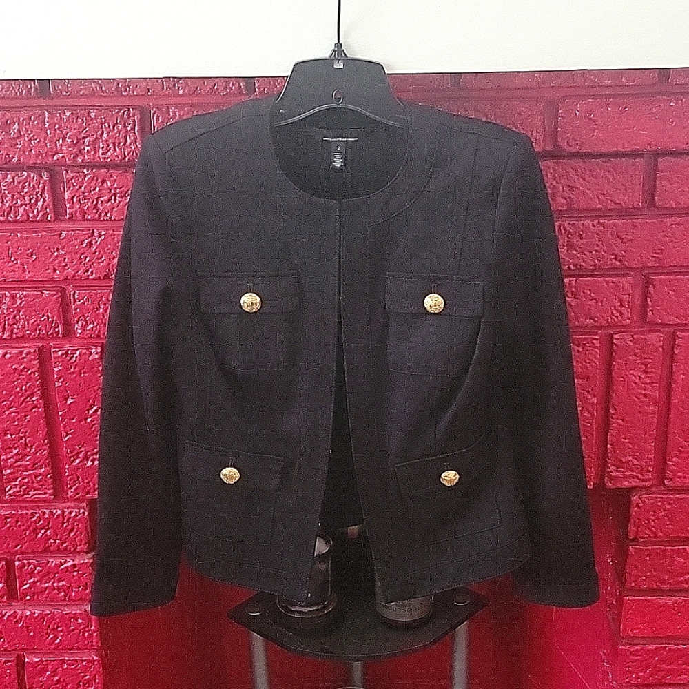 WHBM Luxe Stretch Miliary Jacket, Size 2, Black